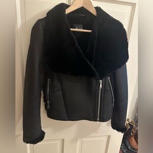 Madewell Black Leather Shearling Moto Jacket - Size Small